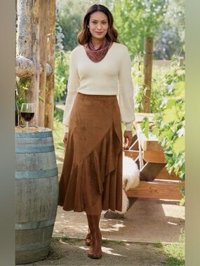 Soft Surroundings Brown Tiered Faux Suede Skirt size 1X